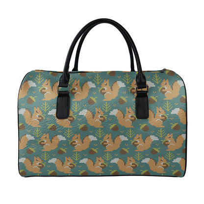 Squirrel Knitted Pattern Print Leather Duffle Bag