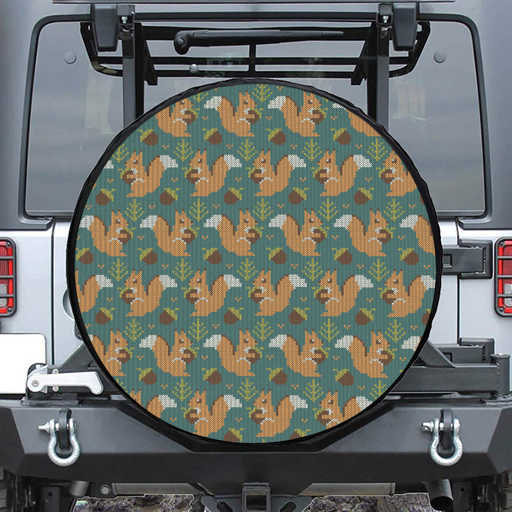 Squirrel Knitted Pattern Print Leather Spare Tire Cover