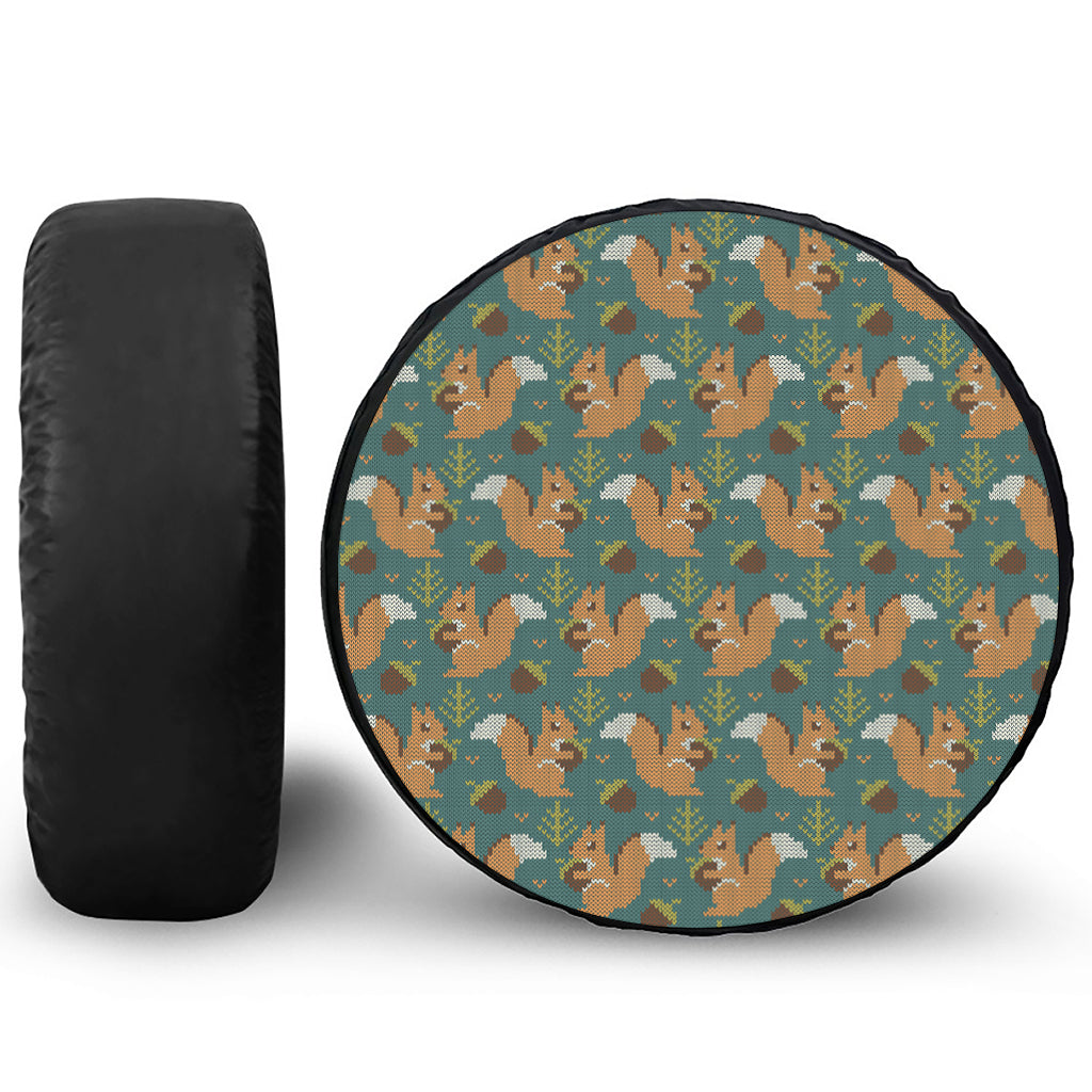 Squirrel Knitted Pattern Print Leather Spare Tire Cover