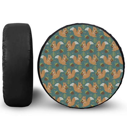 Squirrel Knitted Pattern Print Leather Spare Tire Cover