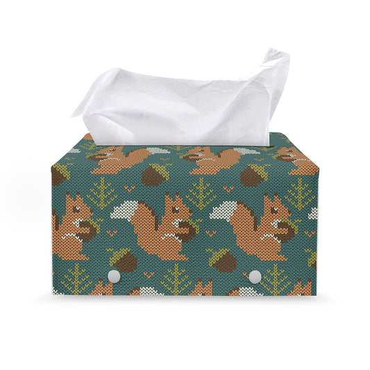 Squirrel Knitted Pattern Print Leather Tissue Box Cover