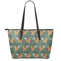 Squirrel Knitted Pattern Print Leather Tote Bag With Zipper