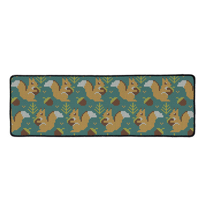 Squirrel Knitted Pattern Print Long Kitchen Mat