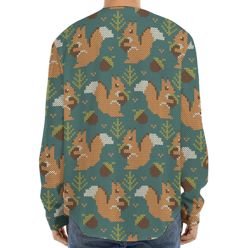 Squirrel Knitted Pattern Print Long Sleeve Baseball Jersey