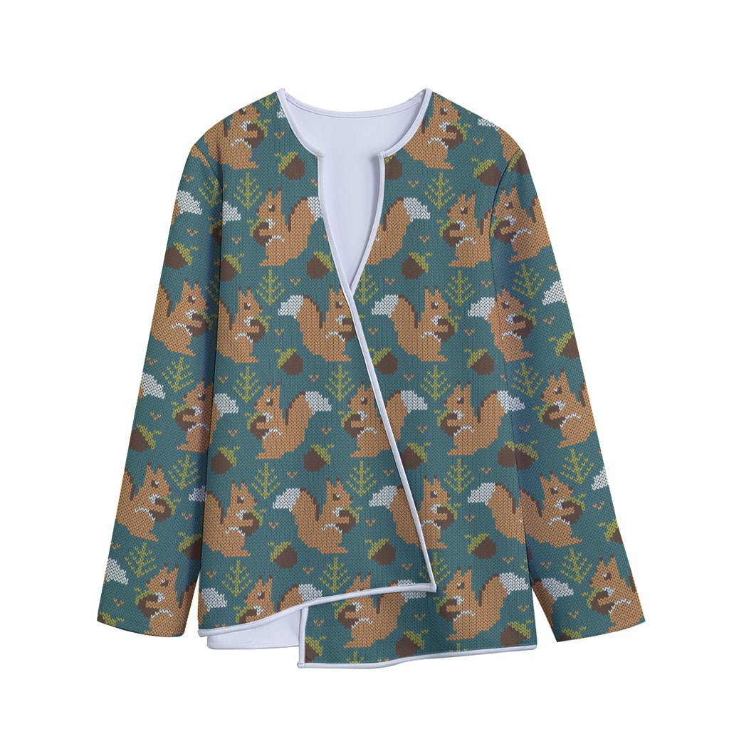 Squirrel Knitted Pattern Print Long Sleeve Short Coat