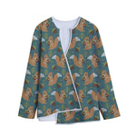 Squirrel Knitted Pattern Print Long Sleeve Short Coat
