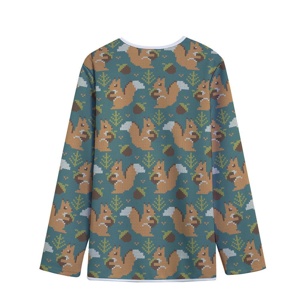 Squirrel Knitted Pattern Print Long Sleeve Short Coat