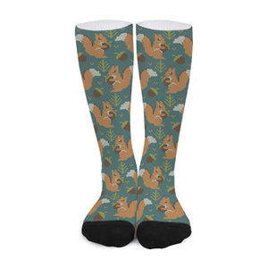 Squirrel Knitted Pattern Print Long Socks