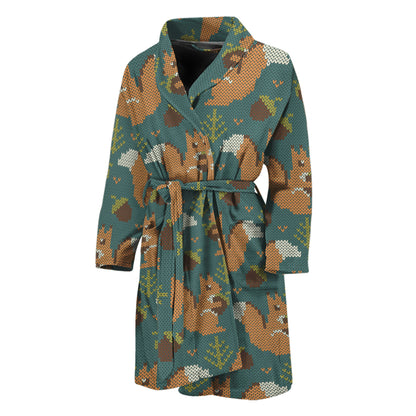 Squirrel Knitted Pattern Print Men's Bathrobe