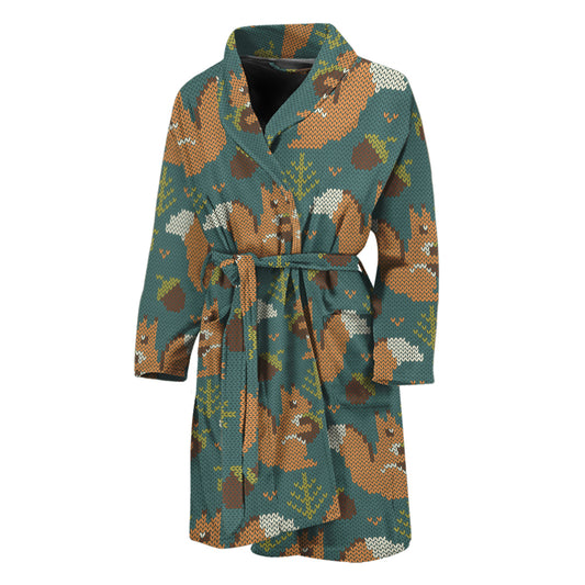 Squirrel Knitted Pattern Print Men's Bathrobe