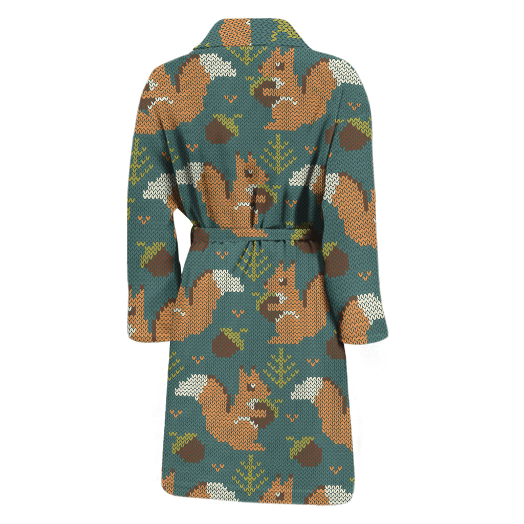 Squirrel Knitted Pattern Print Men's Bathrobe