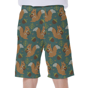 Squirrel Knitted Pattern Print Men's Beach Shorts