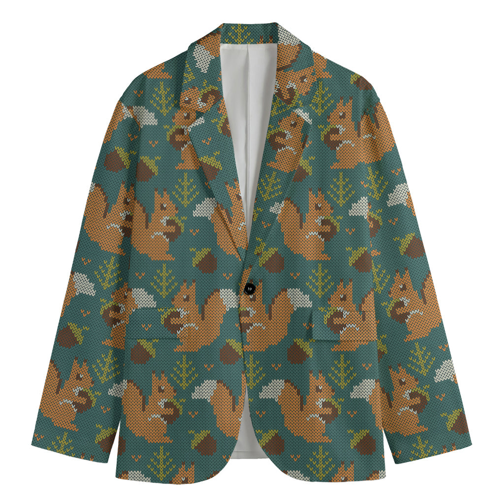 Squirrel Knitted Pattern Print Men's Blazer