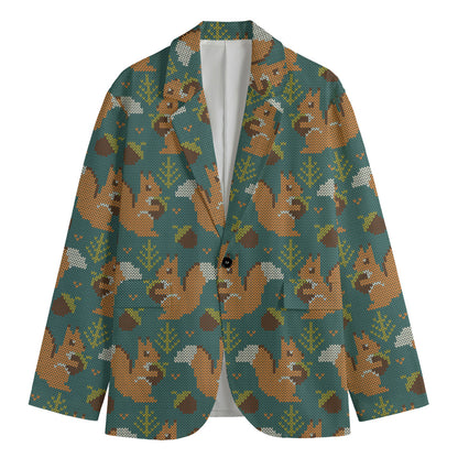 Squirrel Knitted Pattern Print Men's Blazer