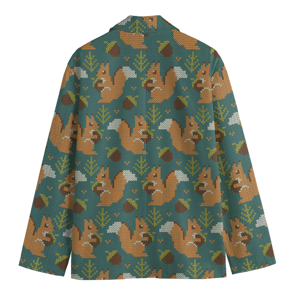 Squirrel Knitted Pattern Print Men's Blazer