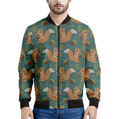 Squirrel Knitted Pattern Print Men's Bomber Jacket