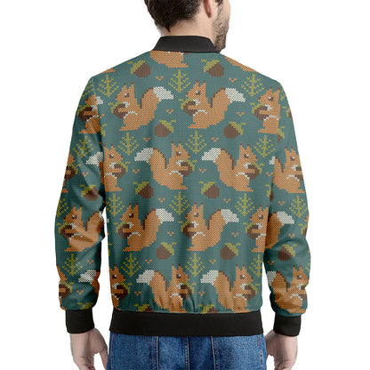 Squirrel Knitted Pattern Print Men's Bomber Jacket