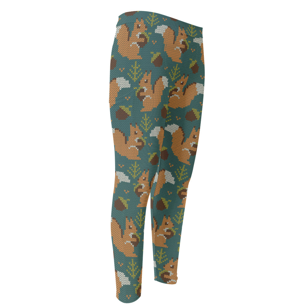 Squirrel Knitted Pattern Print Men's Compression Pants