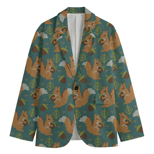 Squirrel Knitted Pattern Print Men's Cotton Blazer