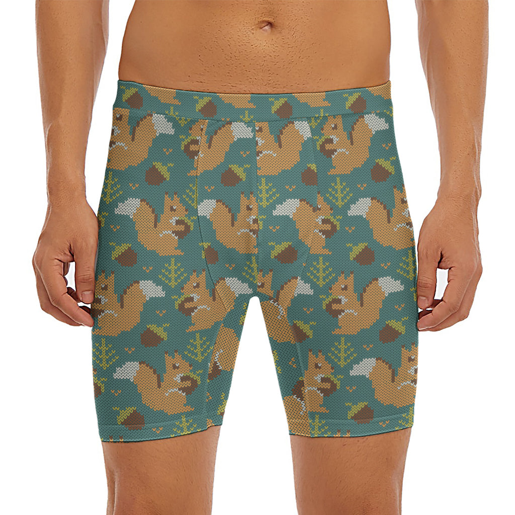 Squirrel Knitted Pattern Print Men's Long Boxer Briefs