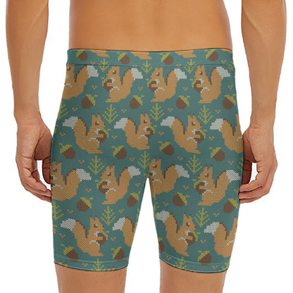 Squirrel Knitted Pattern Print Men's Long Boxer Briefs