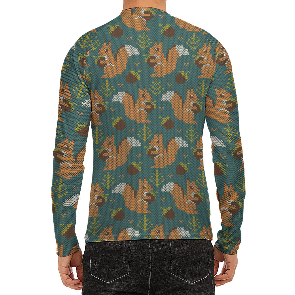 Squirrel Knitted Pattern Print Men's Long Sleeve Rash Guard