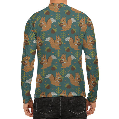 Squirrel Knitted Pattern Print Men's Long Sleeve Rash Guard