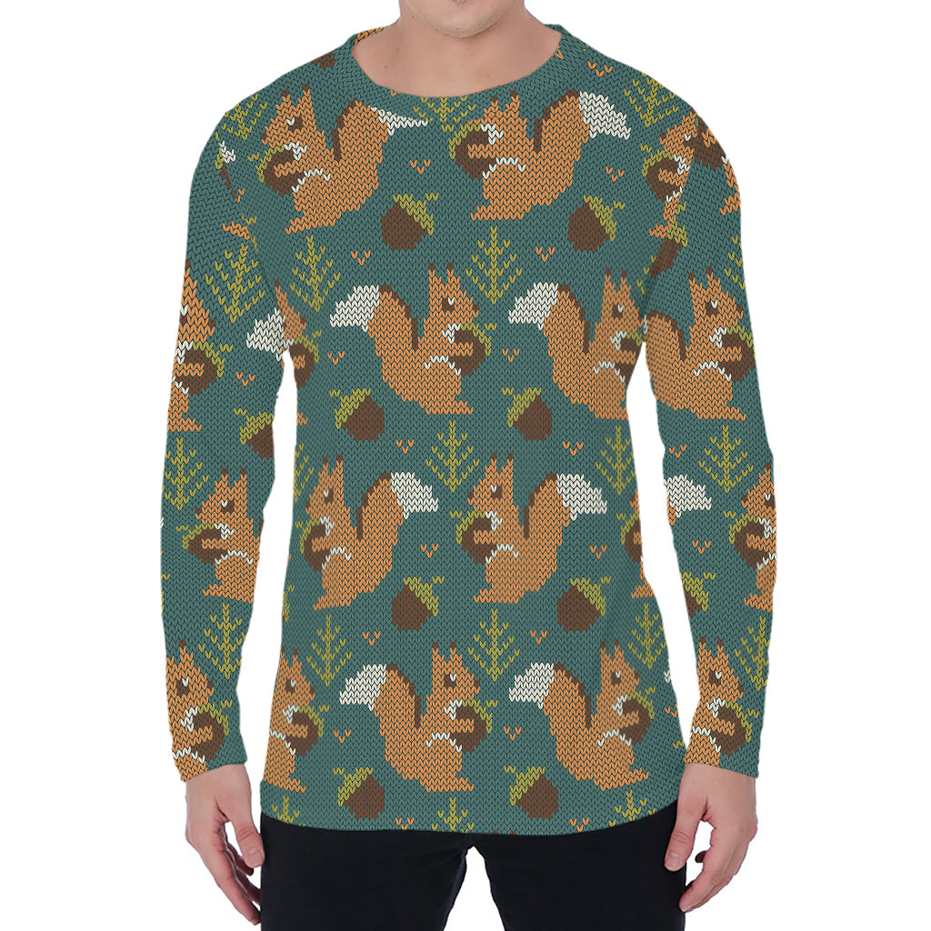 Squirrel Knitted Pattern Print Men's Long Sleeve T-Shirt
