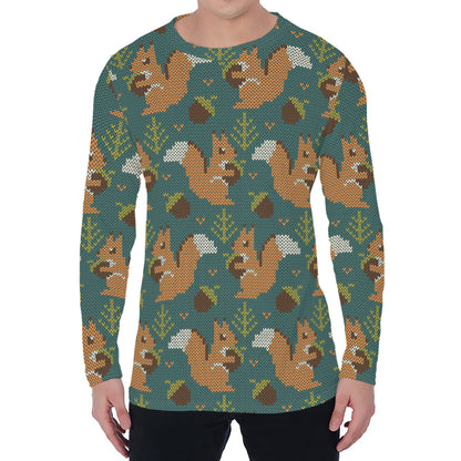 Squirrel Knitted Pattern Print Men's Long Sleeve T-Shirt