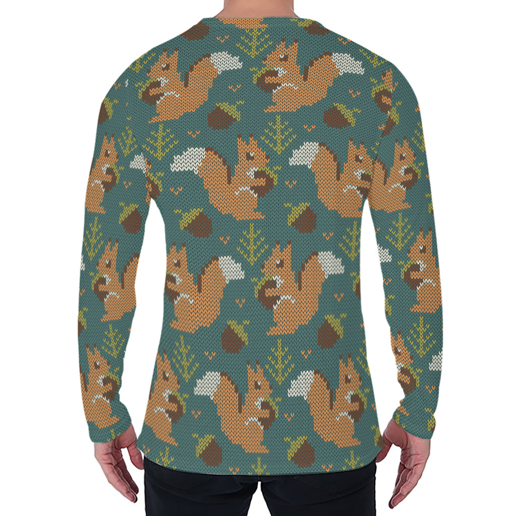 Squirrel Knitted Pattern Print Men's Long Sleeve T-Shirt