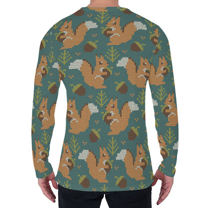 Squirrel Knitted Pattern Print Men's Long Sleeve T-Shirt