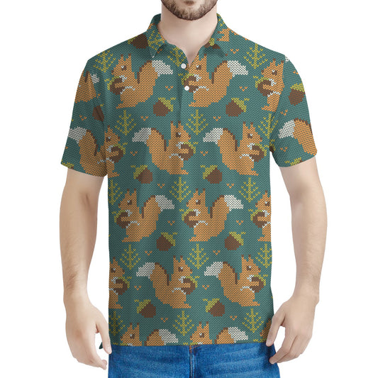 Squirrel Knitted Pattern Print Men's Polo Shirt