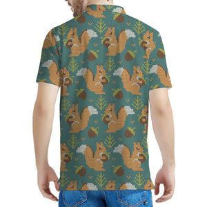 Squirrel Knitted Pattern Print Men's Polo Shirt