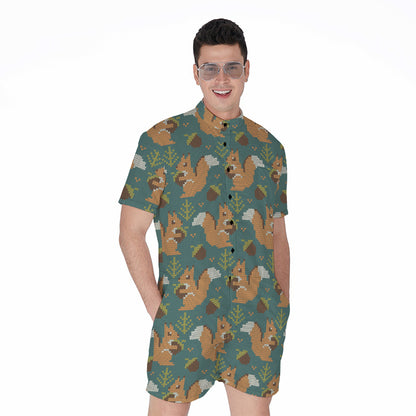 Squirrel Knitted Pattern Print Men's Rompers