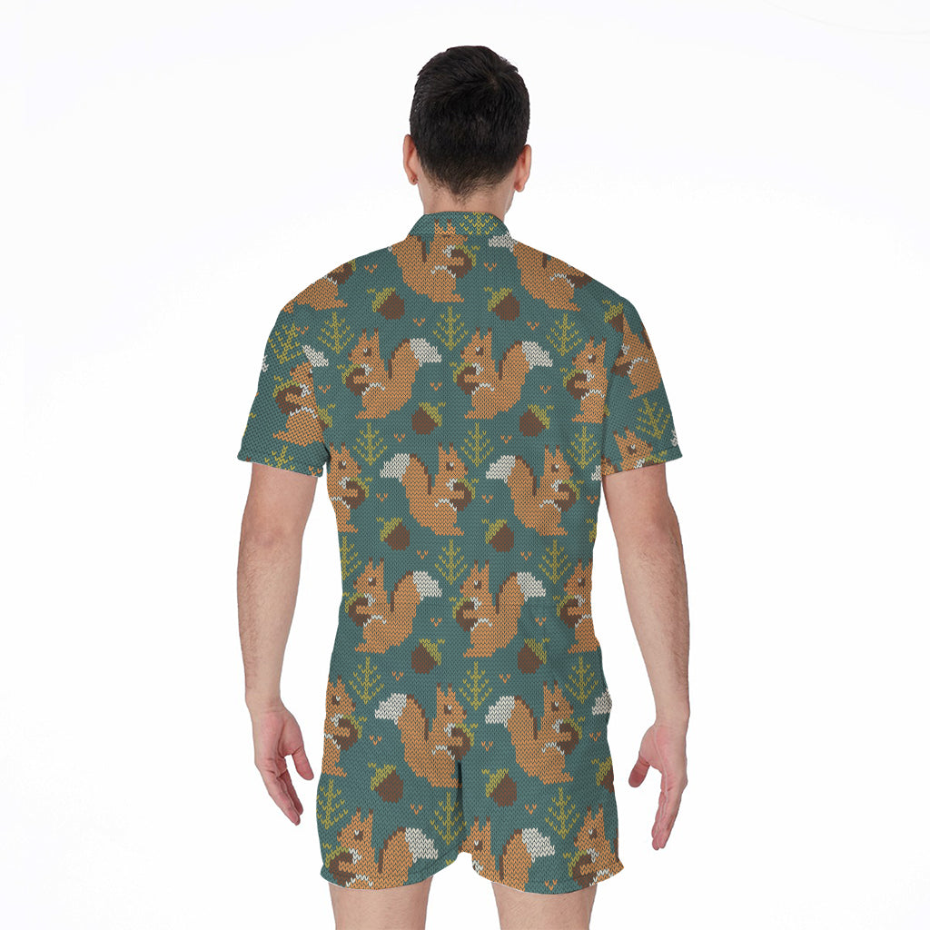 Squirrel Knitted Pattern Print Men's Rompers