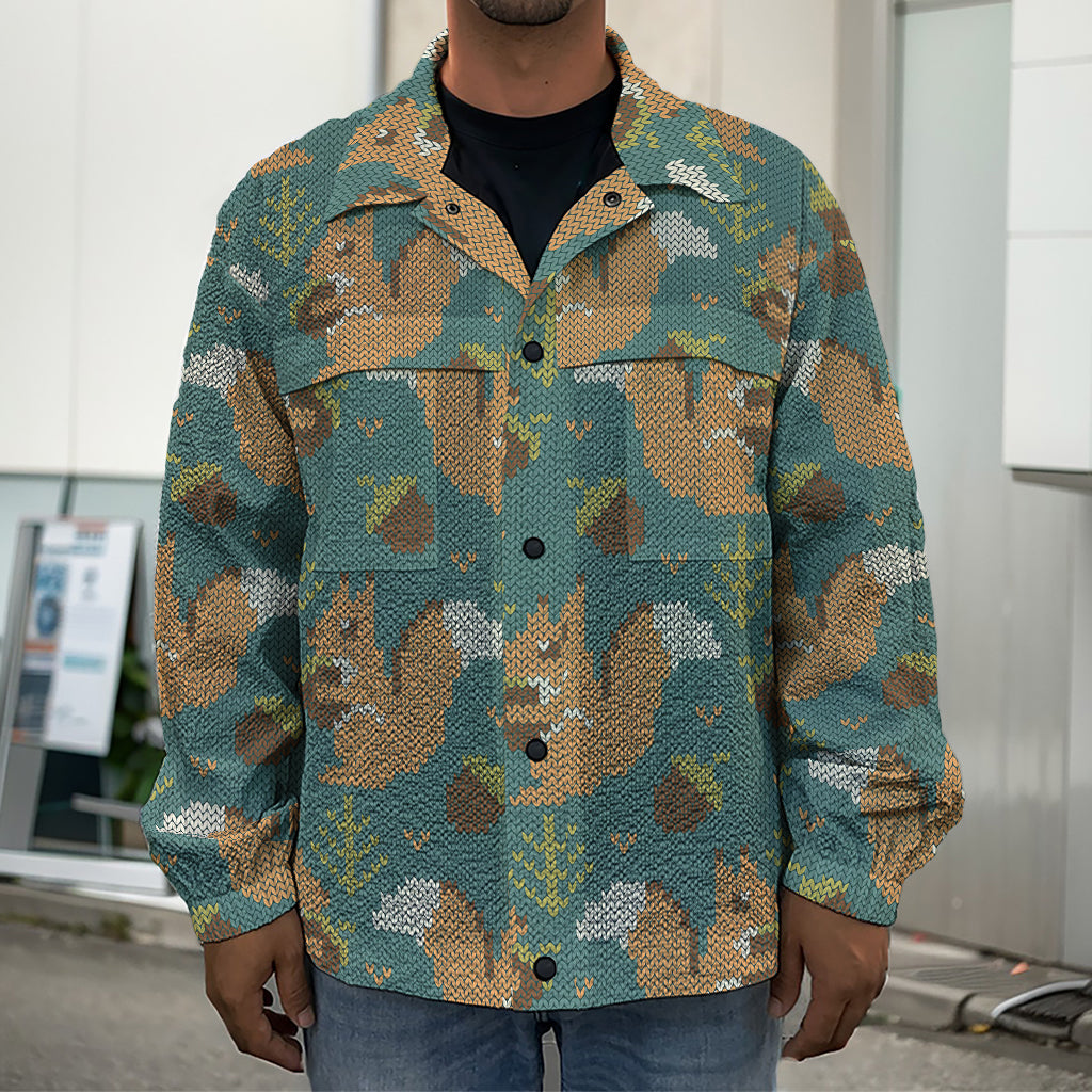 Squirrel Knitted Pattern Print Men's Shirt Jacket