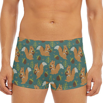 Squirrel Knitted Pattern Print Men's Short Boxer Briefs