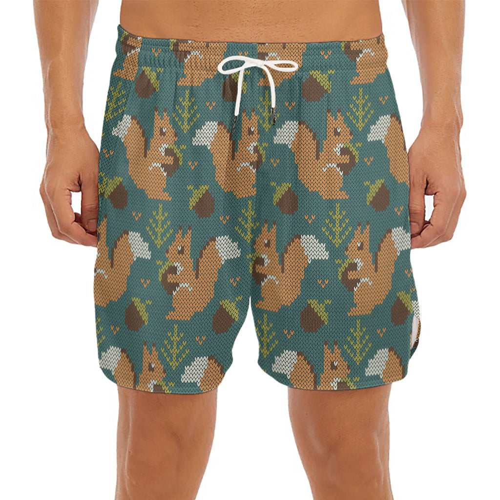 Squirrel Knitted Pattern Print Men's Split Running Shorts