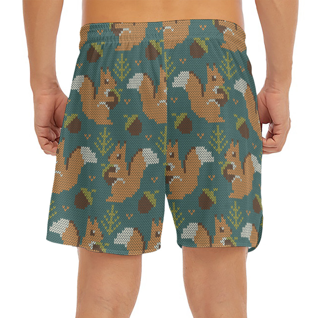 Squirrel Knitted Pattern Print Men's Split Running Shorts
