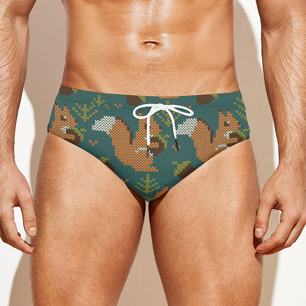 Squirrel Knitted Pattern Print Men's Swim Briefs