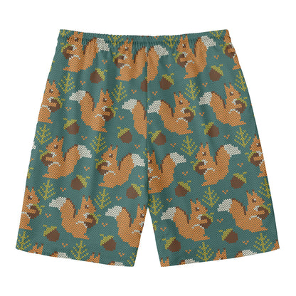 Squirrel Knitted Pattern Print Men's Swim Trunks