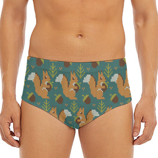 Squirrel Knitted Pattern Print Men's Triangle Swim Briefs