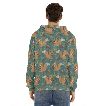 Squirrel Knitted Pattern Print Men's Velvet Pullover Hoodie