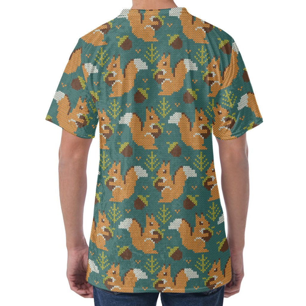 Squirrel Knitted Pattern Print Men's Velvet T-Shirt