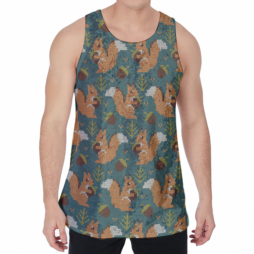 Squirrel Knitted Pattern Print Men's Velvet Tank Top