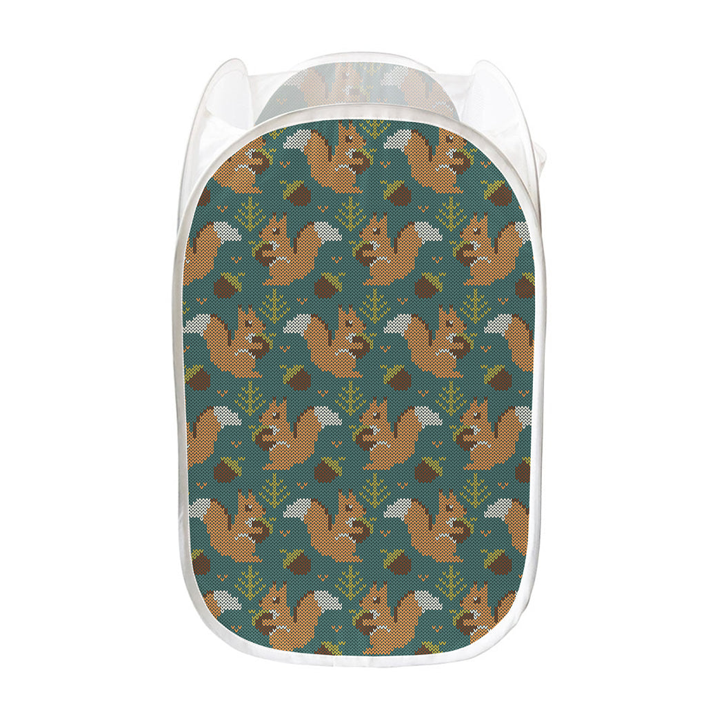 Squirrel Knitted Pattern Print Mesh Laundry Hamper