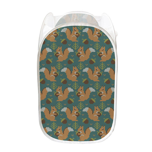 Squirrel Knitted Pattern Print Mesh Laundry Hamper