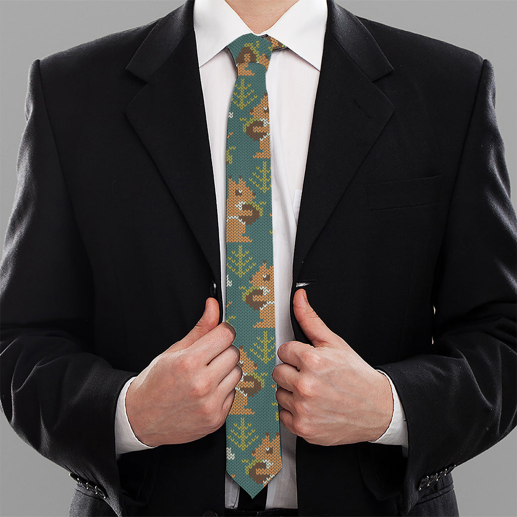 Squirrel Knitted Pattern Print Necktie
