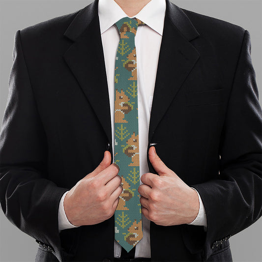 Squirrel Knitted Pattern Print Necktie
