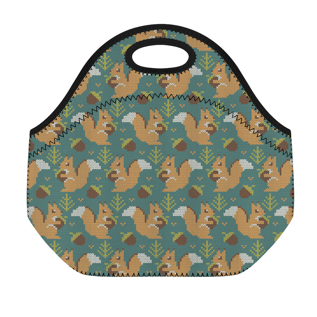 Squirrel Knitted Pattern Print Neoprene Lunch Bag